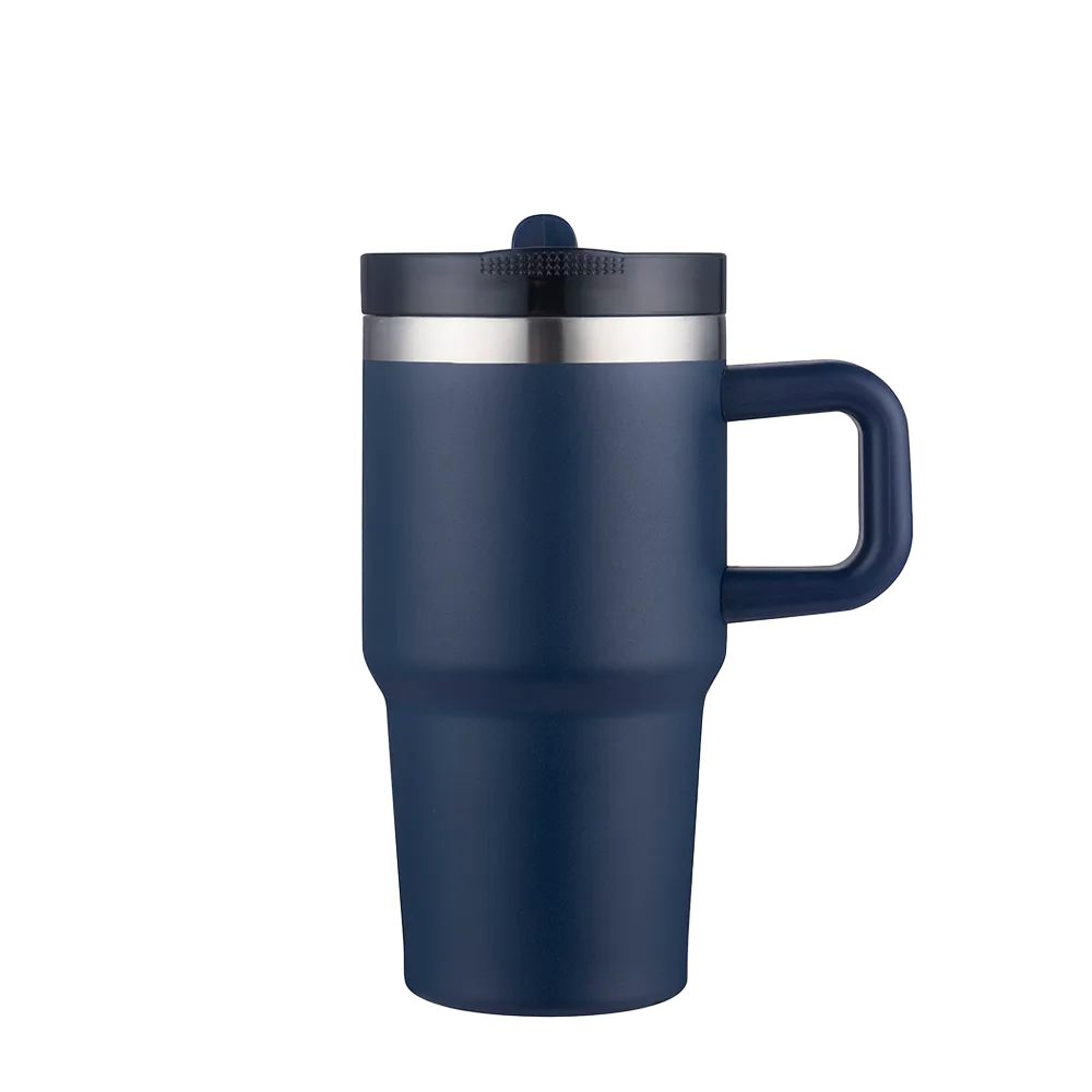 Slate 20 oz Handle Mug with straw lid in navy