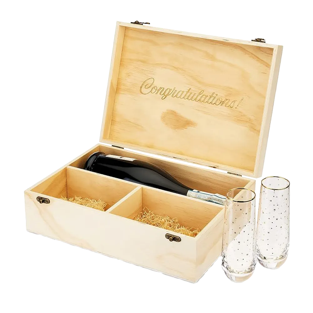 Twine Living Co. Celebrate Wood Champagne Box Set w/ Flutes