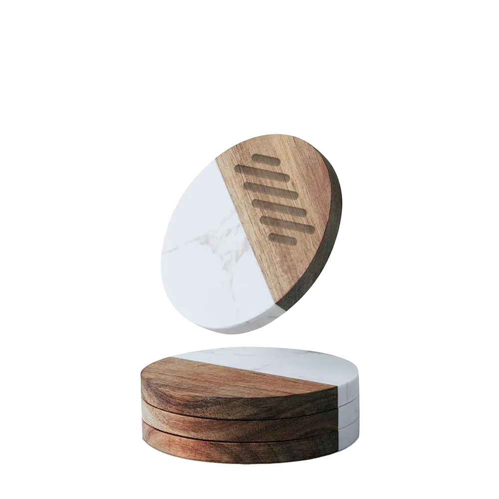 Round Marble and Acacia Wood Coaster