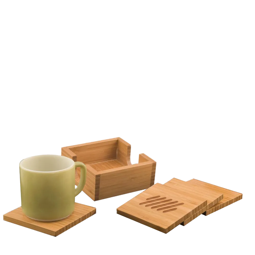 Bamboo Square 4-Coaster Set with Holder