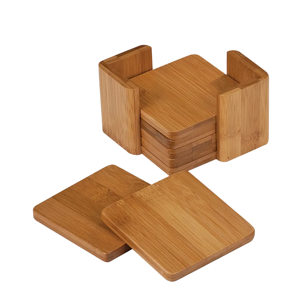 Bamboo Square 6-Coaster Set with Holder