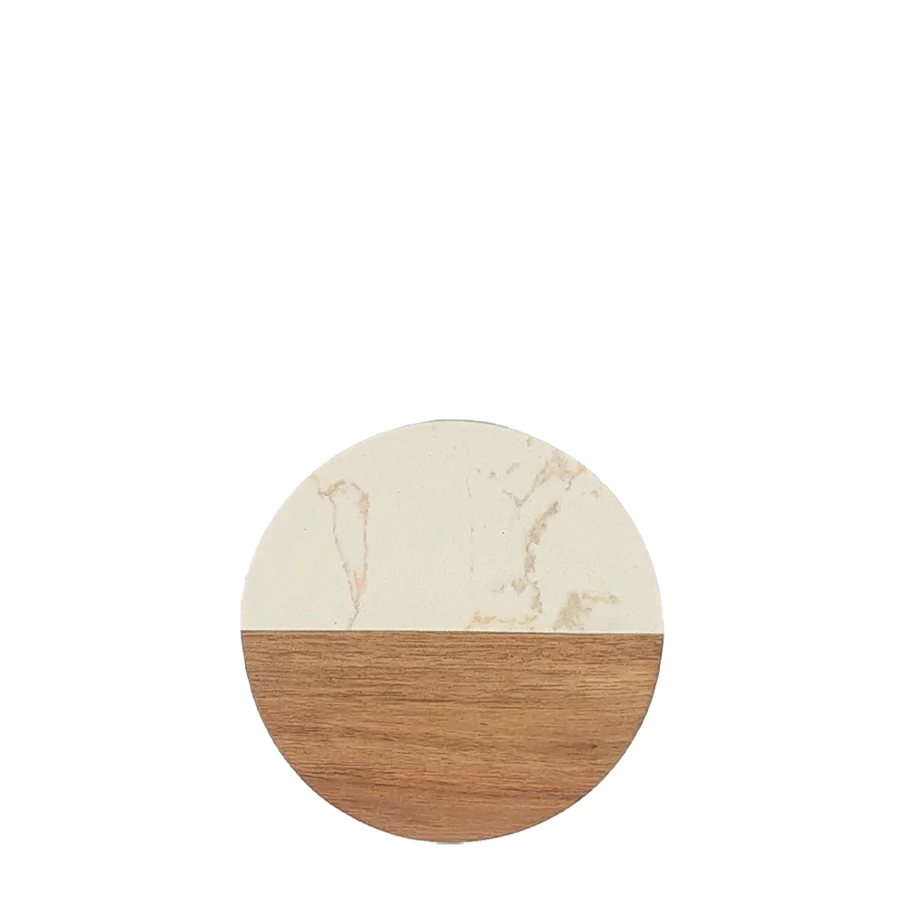 Round Marble and Acacia Wood Coaster