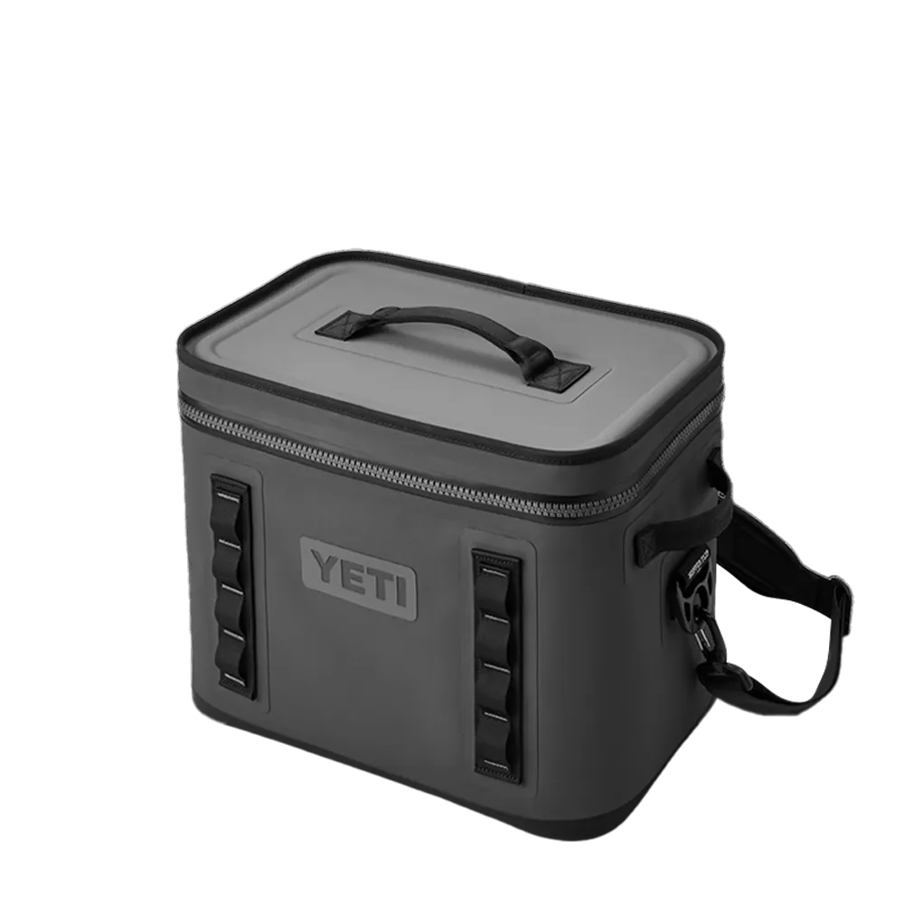 Yeti Hopper 18 Can Soft Cooler angled profile in charcoal 