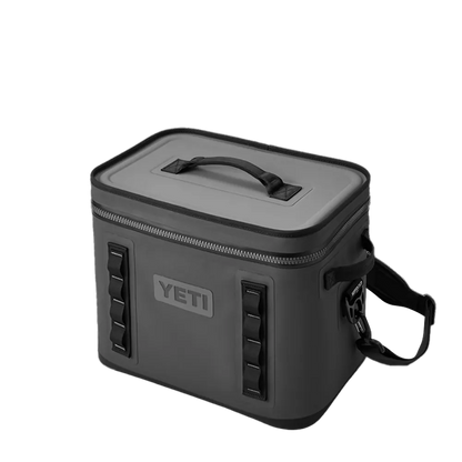 Yeti Hopper 18 Can Soft Cooler angled profile in charcoal 