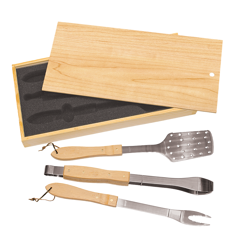 Luxury Stainless Steel Rosewood Grill Tool Set (3-Piece)